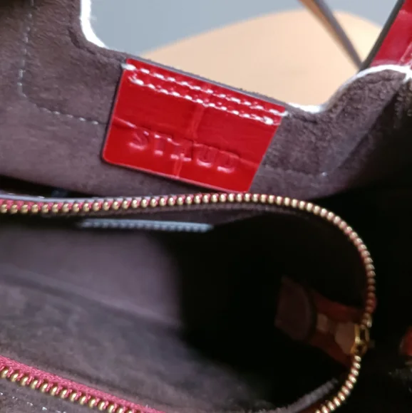 STAUD mini Shirley Bag in Canvas,burgundy Leather Crossbody Bag - Picture 14 of 16